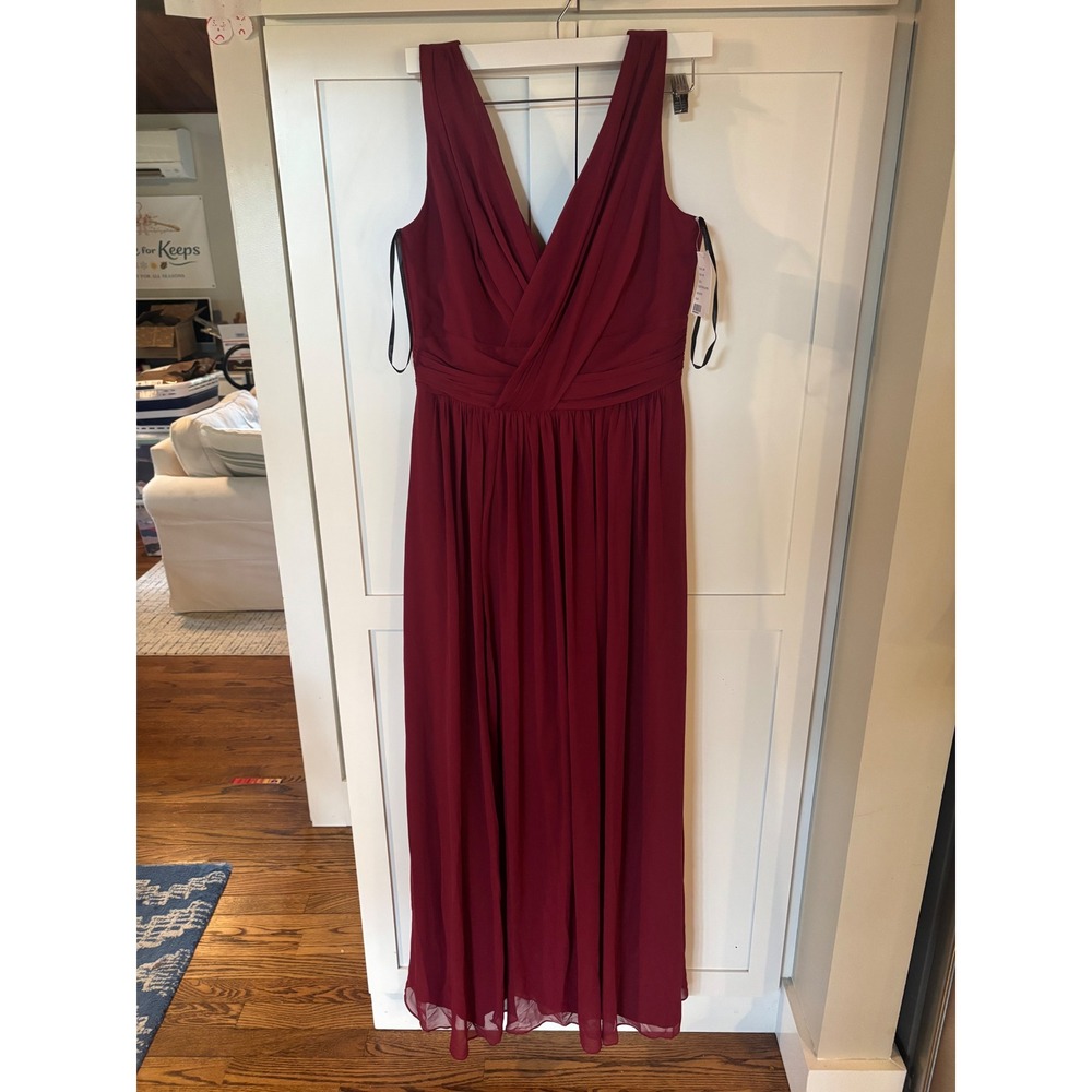 Dessy Burgundy Chiffon Maxi Dress 12 NWT Autumn Wedding Guest Formal Bridesmaid
